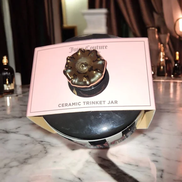 NWT Juicy Couture Black and White Striped Ceramic Trinket Jar Container RARE - Picture 5 of 5